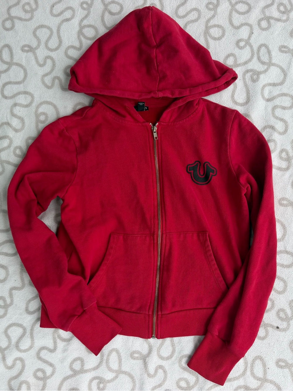 True Religion Kids Red Zip-Up Hoodie with Embroidered Logo